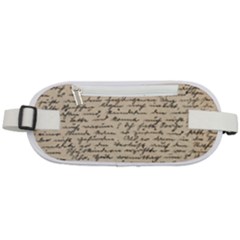 Close Up Photo Of Black Text Old Handwriting Leave Old Script Rounded Waist Pouch by Cendanart