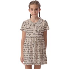 Close Up Photo Of Black Text Old Handwriting Leave Old Script Kids  Asymmetric Collar Dress by Cendanart