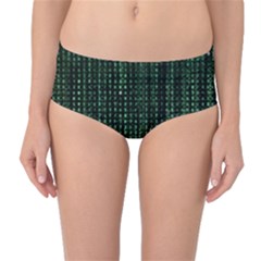 Green Matrix Code Illustration Digital Art Portrait Display Mid-waist Bikini Bottoms by Cendanart