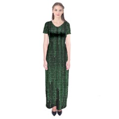 Green Matrix Code Illustration Digital Art Portrait Display Short Sleeve Maxi Dress by Cendanart