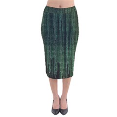 Green Matrix Code Illustration Digital Art Portrait Display Velvet Midi Pencil Skirt by Cendanart