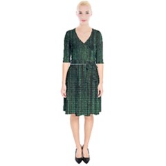 Green Matrix Code Illustration Digital Art Portrait Display Wrap Up Cocktail Dress by Cendanart