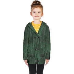 Green Matrix Code Illustration Digital Art Portrait Display Kids  Double Breasted Button Coat by Cendanart