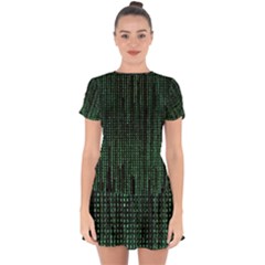 Green Matrix Code Illustration Digital Art Portrait Display Drop Hem Mini Chiffon Dress by Cendanart