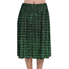 Green Matrix Code Illustration Digital Art Portrait Display Velvet Flared Midi Skirt by Cendanart