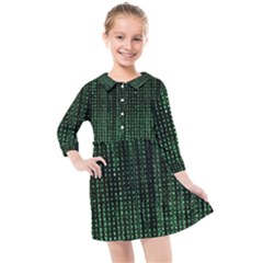 Green Matrix Code Illustration Digital Art Portrait Display Kids  Quarter Sleeve Shirt Dress by Cendanart