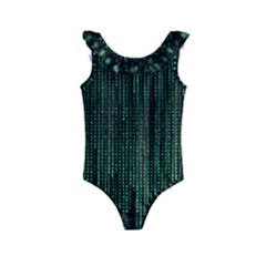 Green Matrix Code Illustration Digital Art Portrait Display Kids  Frill Swimsuit by Cendanart