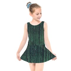 Green Matrix Code Illustration Digital Art Portrait Display Kids  Skater Dress Swimsuit by Cendanart