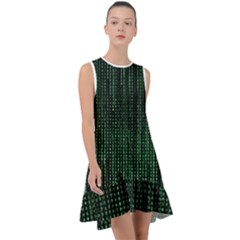 Green Matrix Code Illustration Digital Art Portrait Display Frill Swing Dress by Cendanart