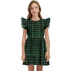 Green Matrix Code Illustration Digital Art Portrait Display Kids  Winged Sleeve Dress by Cendanart