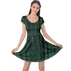 Green Matrix Code Illustration Digital Art Portrait Display Cap Sleeve Dress by Cendanart