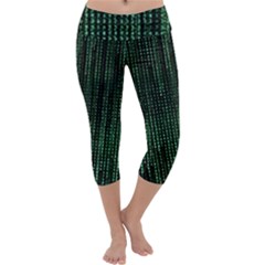 Green Matrix Code Illustration Digital Art Portrait Display Capri Yoga Leggings by Cendanart