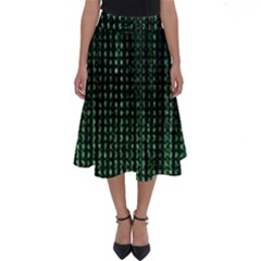 Green Matrix Code Illustration Digital Art Portrait Display Perfect Length Midi Skirt by Cendanart