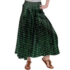 Green Matrix Code Illustration Digital Art Portrait Display Women s Satin Palazzo Pants by Cendanart