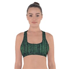 Green Matrix Code Illustration Digital Art Portrait Display Cross Back Sports Bra by Cendanart