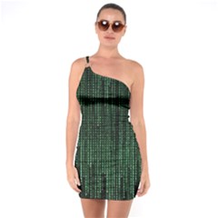 Green Matrix Code Illustration Digital Art Portrait Display One Shoulder Ring Trim Bodycon Dress by Cendanart