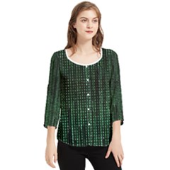 Green Matrix Code Illustration Digital Art Portrait Display Chiffon Quarter Sleeve Blouse by Cendanart