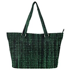 Green Matrix Code Illustration Digital Art Portrait Display Full Print Shoulder Bag by Cendanart