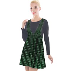 Green Matrix Code Illustration Digital Art Portrait Display Plunge Pinafore Velour Dress by Cendanart