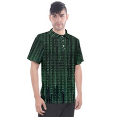 Green Matrix Code Illustration Digital Art Portrait Display Men s Polo T-shirt by Cendanart