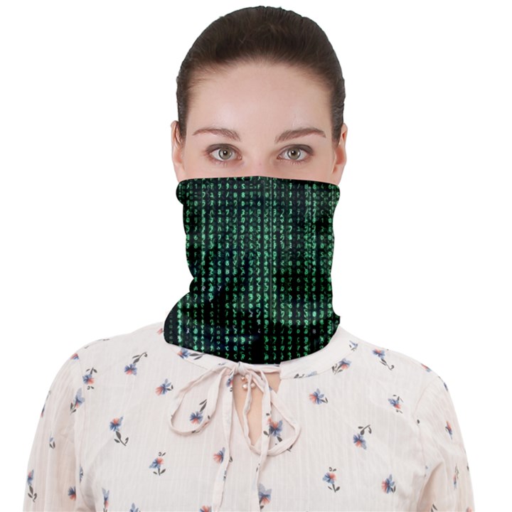 Green Matrix Code Illustration Digital Art Portrait Display Face Covering Bandana (Adult)