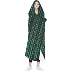 Green Matrix Code Illustration Digital Art Portrait Display Wearable Blanket by Cendanart