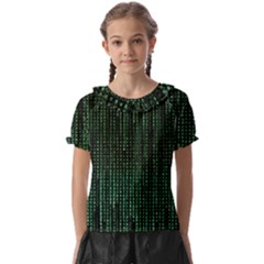 Green Matrix Code Illustration Digital Art Portrait Display Kids  Frill Chiffon Blouse by Cendanart