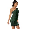 Green Matrix Code Illustration Digital Art Portrait Display Long Sleeve One Shoulder Mini Dress View3