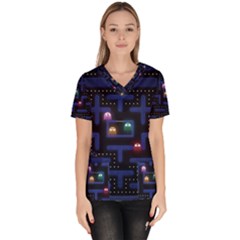 Retro Games Women s V-neck Scrub Top by Cendanart