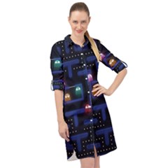 Retro Games Long Sleeve Mini Shirt Dress by Cendanart