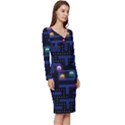 Retro Games Long Sleeve V-Neck Bodycon Dress  View3