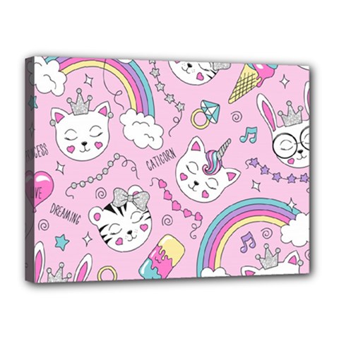 Beautiful Cute Animals Pattern Pink Canvas 16  X 12  (stretched) by Grandong