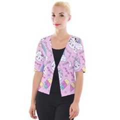 Beautiful Cute Animals Pattern Pink Cropped Button Cardigan by Grandong