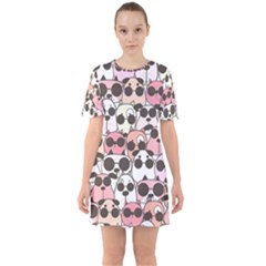 Cute Dog Seamless Pattern Background Sixties Short Sleeve Mini Dress