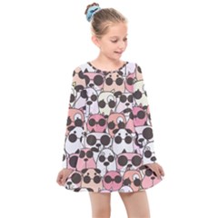 Cute Dog Seamless Pattern Background Kids  Long Sleeve Dress