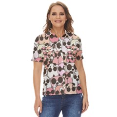 Cute Dog Seamless Pattern Background Women s Short Sleeve Double Pocket Shirt