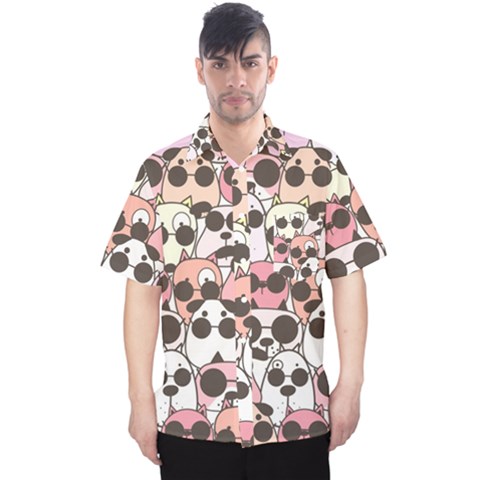 Cute Dog Seamless Pattern Background Men s Hawaii Shirt by Grandong