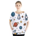 Set Cartoon Symbol Pattern Batwing Chiffon Blouse View1