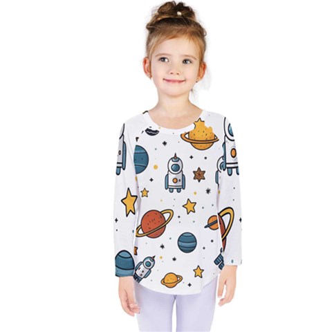 Set Cartoon Symbol Pattern Kids  Long Sleeve T-shirt by Bedest