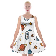 Set Cartoon Symbol Pattern Velvet Skater Dress by Bedest