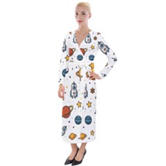 Set Cartoon Symbol Pattern Velvet Maxi Wrap Dress by Bedest