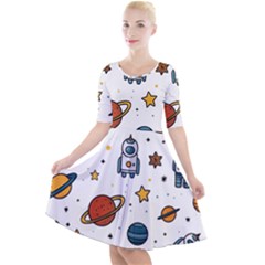 Set Cartoon Symbol Pattern Quarter Sleeve A-line Dress by Bedest