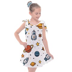 Set Cartoon Symbol Pattern Kids  Tie Up Tunic Dress by Bedest