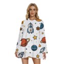 Set Cartoon Symbol Pattern Round Neck Long Sleeve Bohemian Style Chiffon Mini Dress View1