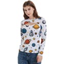 Set Cartoon Symbol Pattern Women s Cut Out Long Sleeve T-Shirt View2