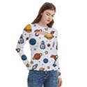 Set Cartoon Symbol Pattern Women s Cut Out Long Sleeve T-Shirt View3