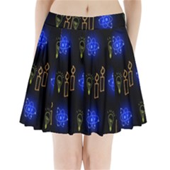 Background Doodles Candles Graphic Pleated Mini Skirt by Bedest