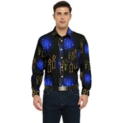 Background Doodles Candles Graphic Men s Long Sleeve Pocket Shirt  by Bedest