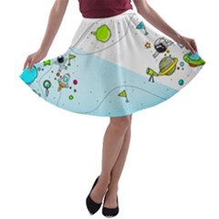 Astronaut Spaceship A-line Skater Skirt by Bedest