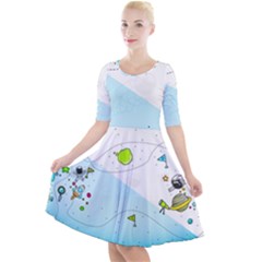 Astronaut Spaceship Quarter Sleeve A-line Dress by Bedest